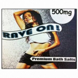 Rave On Bath Salts with spa towels and candles for a relaxing setup