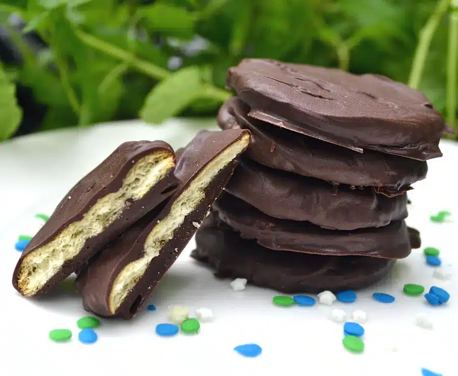 chocolate-thin-mints Close-up of mint cookie coated in chocolate